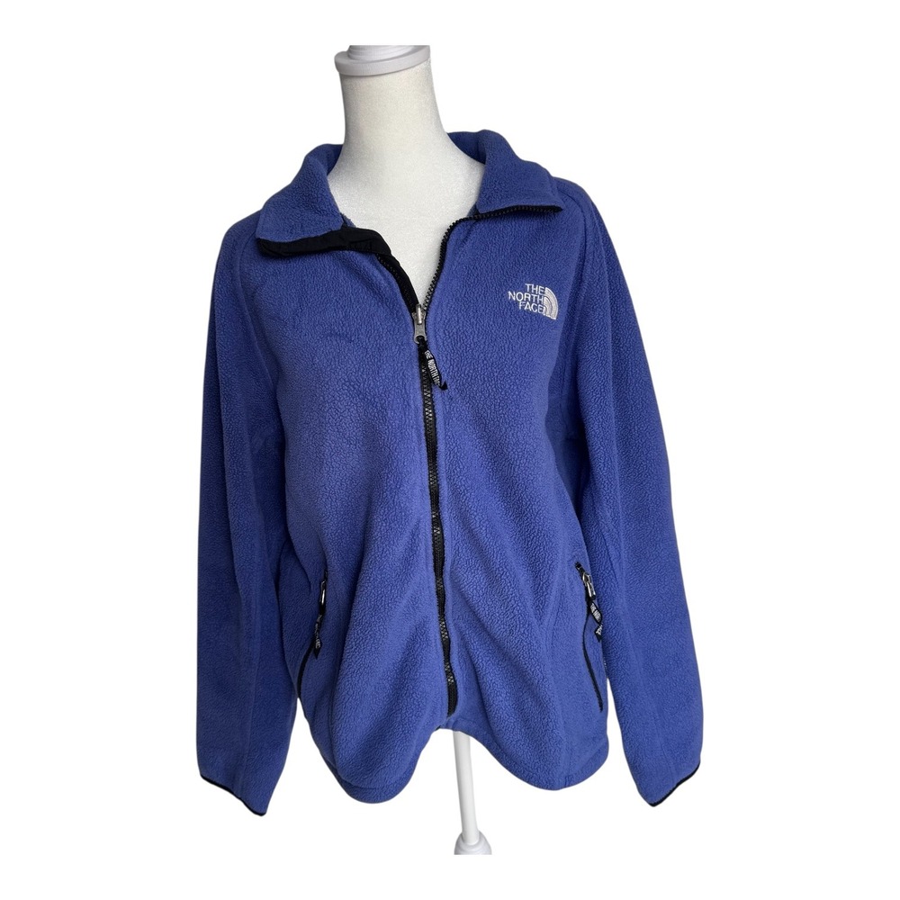 Vintage Y2K The North Face Women's Fleece Jacket Blue‎ Zip Up Size Large Cozy
